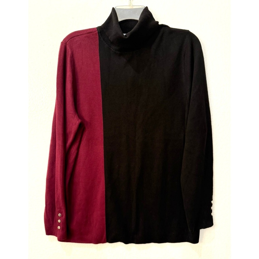 Chico's Size 3 / 16 Black & Burgundy Color Block Turtleneck